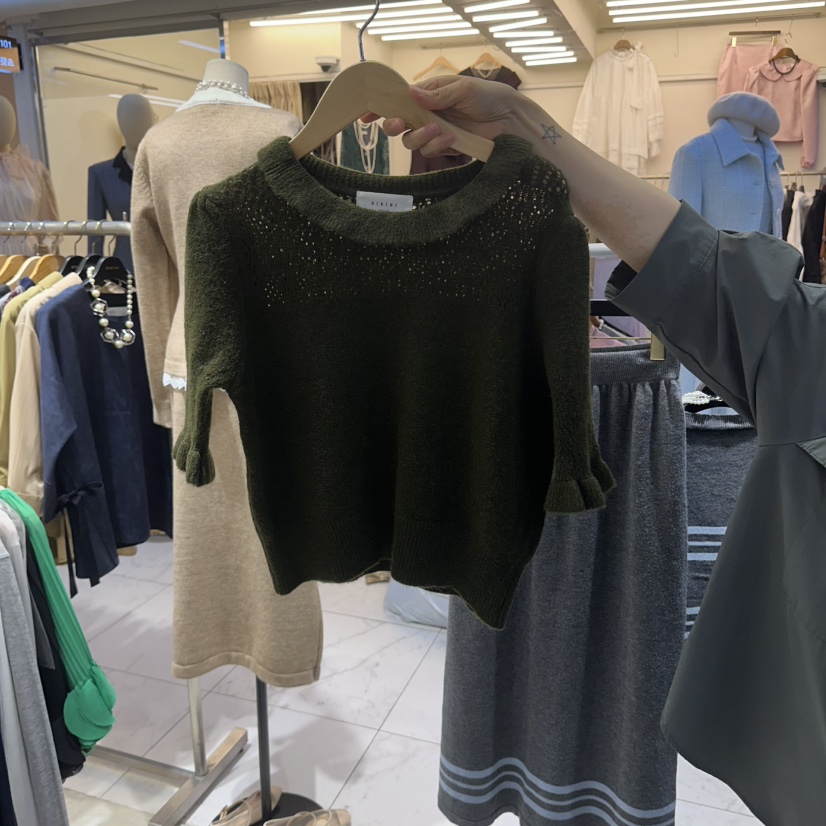 BIKINI東大門直郵女士新品時尚人氣真品休閑針織衫荷葉邊BIKINI針織衫圖色5綠色