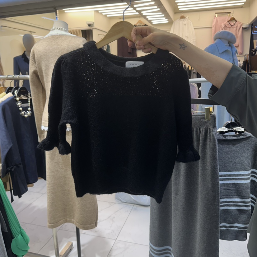 BIKINI東大門直郵女士新品時尚人氣真品休閑針織衫荷葉邊BIKINI針織衫圖色6黑色