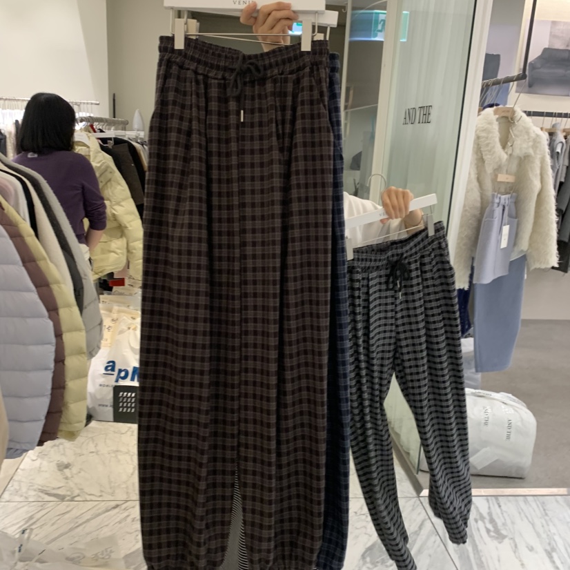 VENIR-A東大門代購女裝新款熱賣人氣推薦休閑褲格子褶裥VENIR-A休閑褲圖色2棕色
