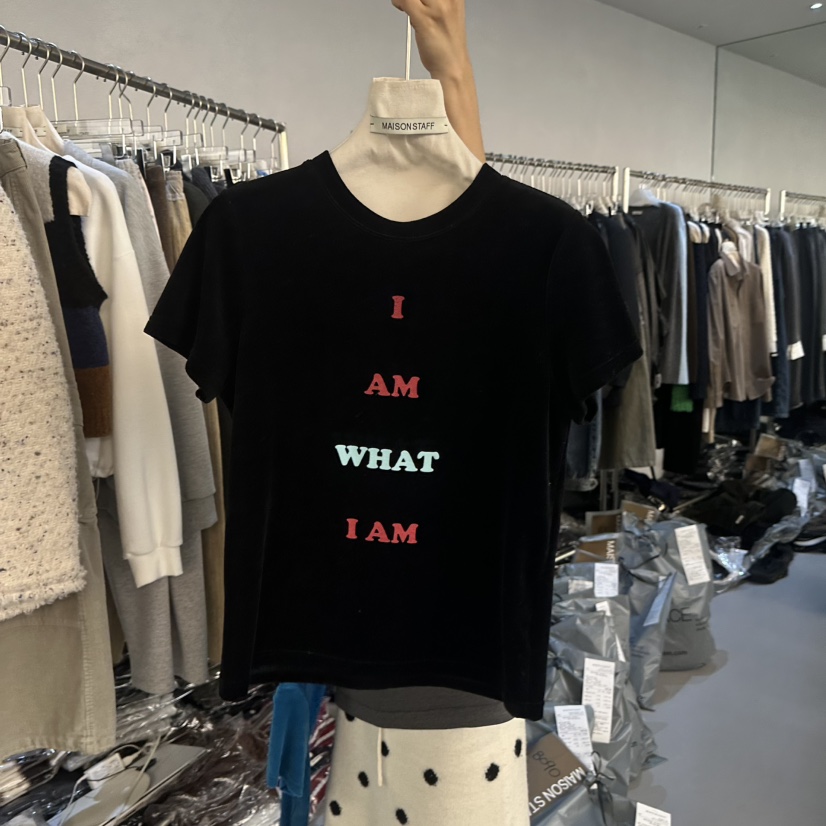 DOUBLE STANDARD/LE SMOKING/MAISONSTAFF韓國直郵女士新款人氣T恤天鵝絨字母MAISONSTAFFT恤圖色2