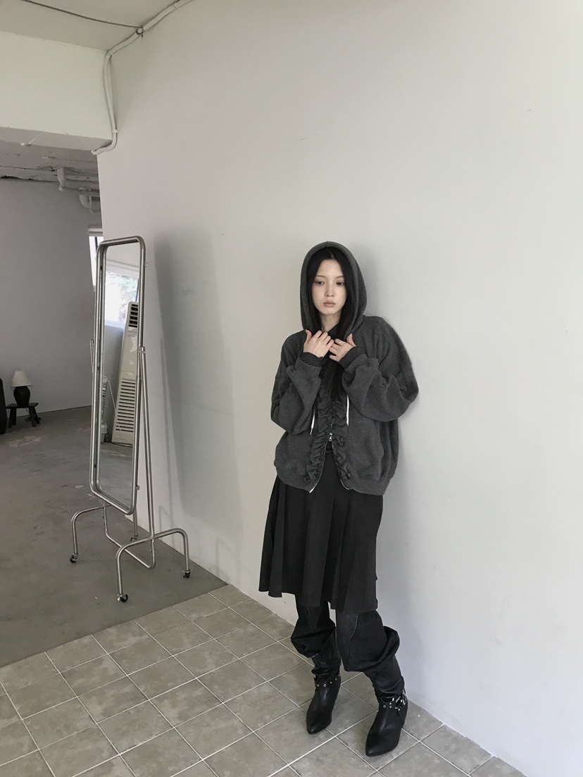 ENHANCE/HOPESMORE韓國直郵女裝新品推薦夾克荷葉邊連帽衫ENHANCE/HOPESMORE夾克