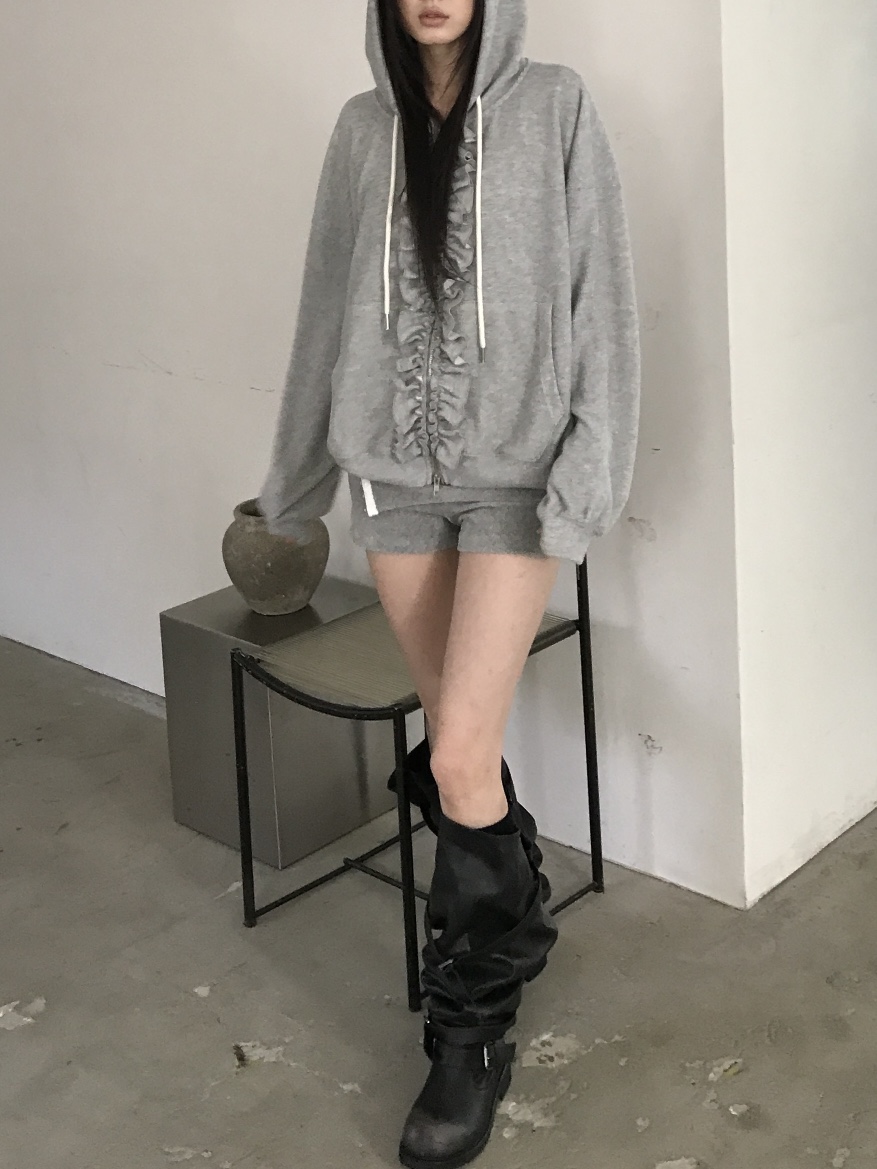 ENHANCE/HOPESMORE韓國直郵女裝新品推薦夾克荷葉邊連帽衫ENHANCE/HOPESMORE夾克