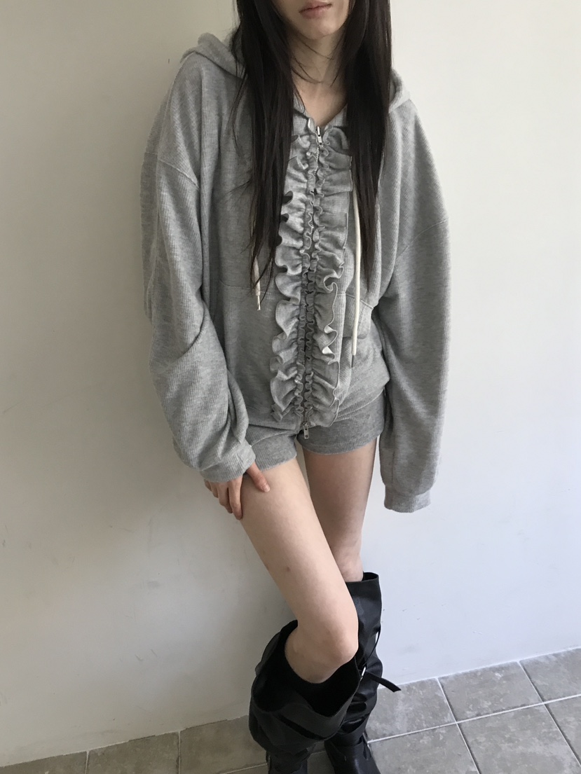 ENHANCE/HOPESMORE韓國直郵女裝新品推薦夾克荷葉邊連帽衫ENHANCE/HOPESMORE夾克
