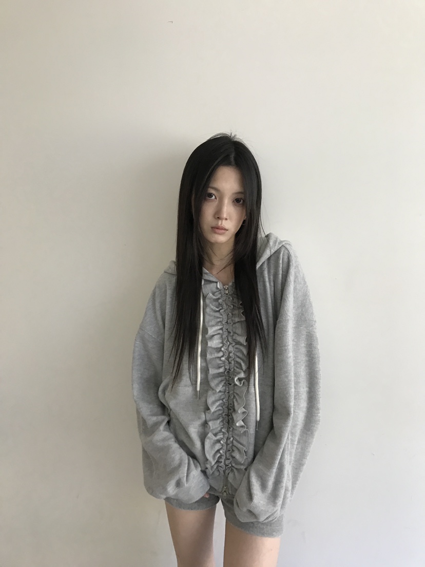 ENHANCE/HOPESMORE韓國直郵女裝新品推薦夾克荷葉邊連帽衫ENHANCE/HOPESMORE夾克