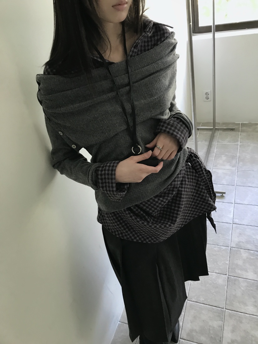 ENHANCE/HOPESMORE韓國代購女裝新品推薦長袖T恤露肩紐扣ENHANCE/HOPESMORE長袖T恤
