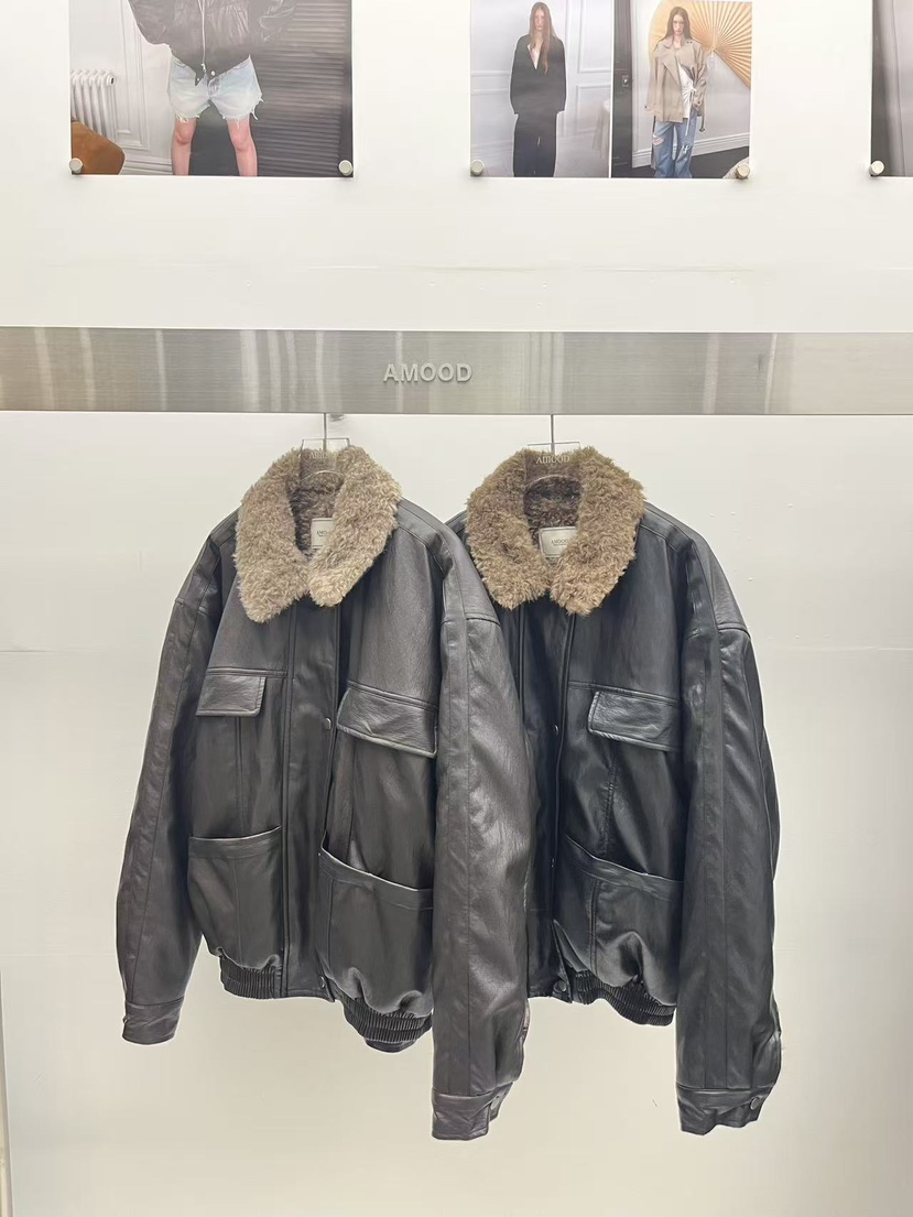 AMOOD韓國直郵女裝新款休閑真品人氣推薦熱賣時尚夾克羊皮AMOOD夾克