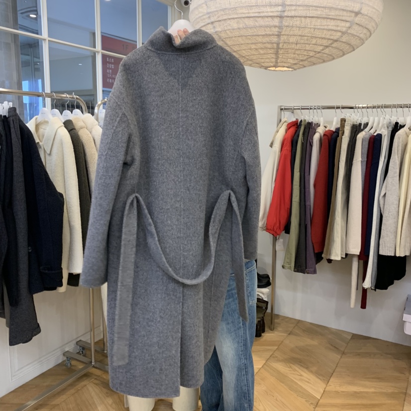 JINSIM東大門代購女裝新品人氣熱賣時尚中長款大衣含腰帶JINSIM中長款大衣