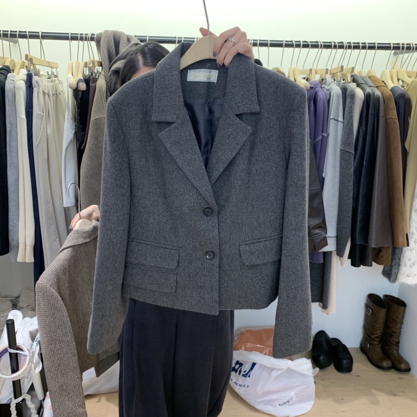 W AND J東大門直郵女裝新品真品熱賣人氣時尚短款大衣格紋WANDJ短款大衣圖色2墨