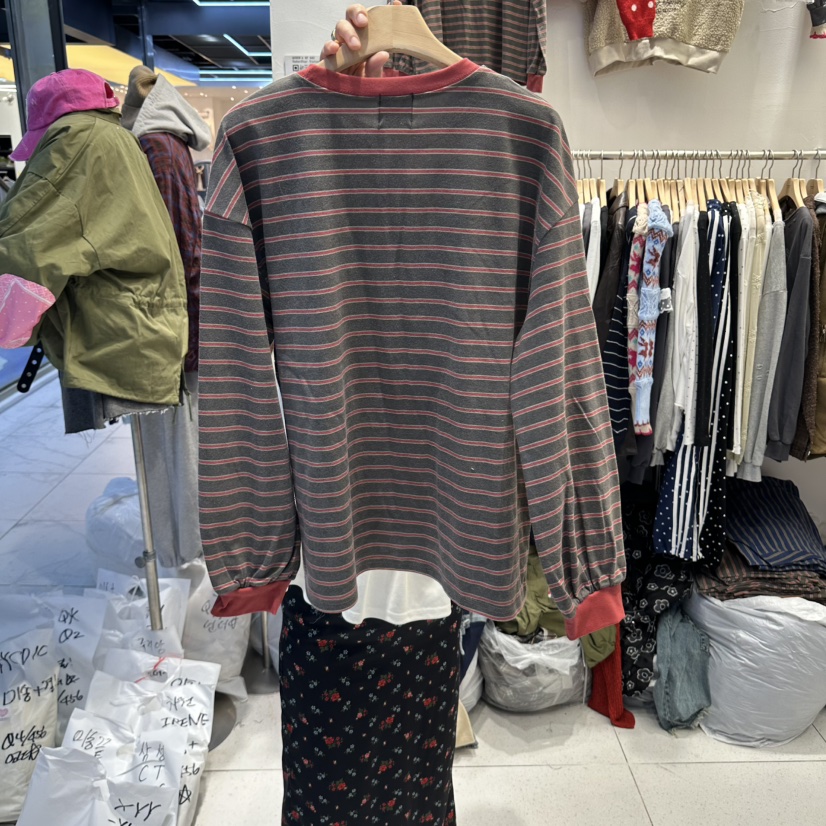 UNDERSTAR_VINTAGE韓國代購女士新款時尚長袖T恤泰迪熊條紋UNDERSTAR_VINTAGE長袖T恤