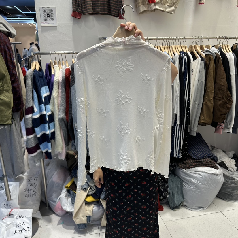 UNDERSTAR_VINTAGE韓國代購女士新品熱賣長袖T恤刺繡高領透視UNDERSTAR_VINTAGE長袖T恤