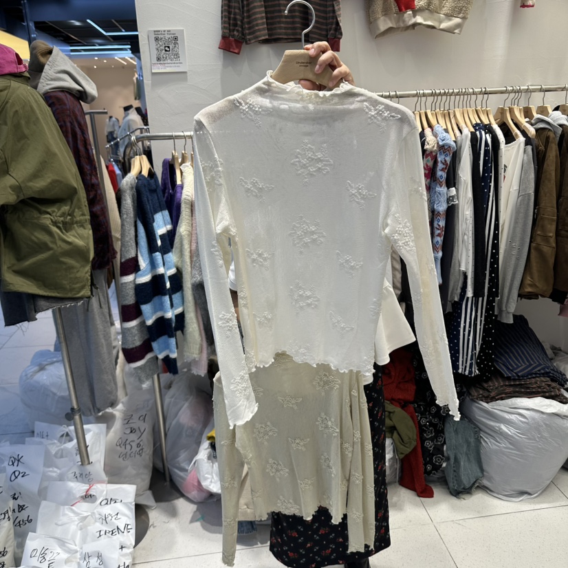 UNDERSTAR_VINTAGE韓國代購女士新品熱賣長袖T恤刺繡高領透視UNDERSTAR_VINTAGE長袖T恤圖色1