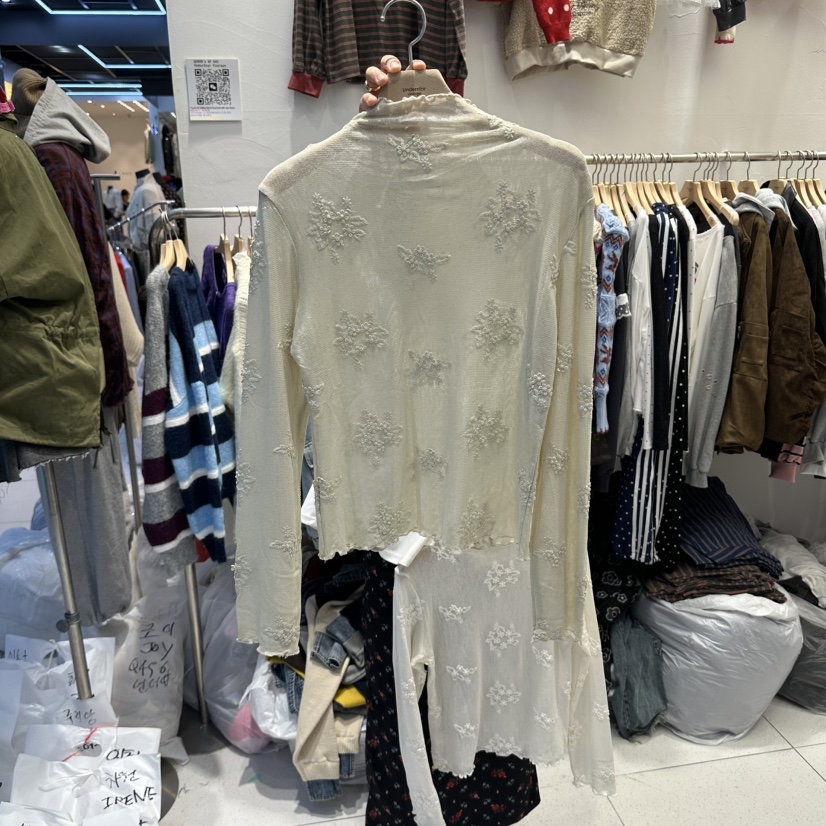 UNDERSTAR_VINTAGE韓國代購女士新品熱賣長袖T恤刺繡高領透視UNDERSTAR_VINTAGE長袖T恤圖色2