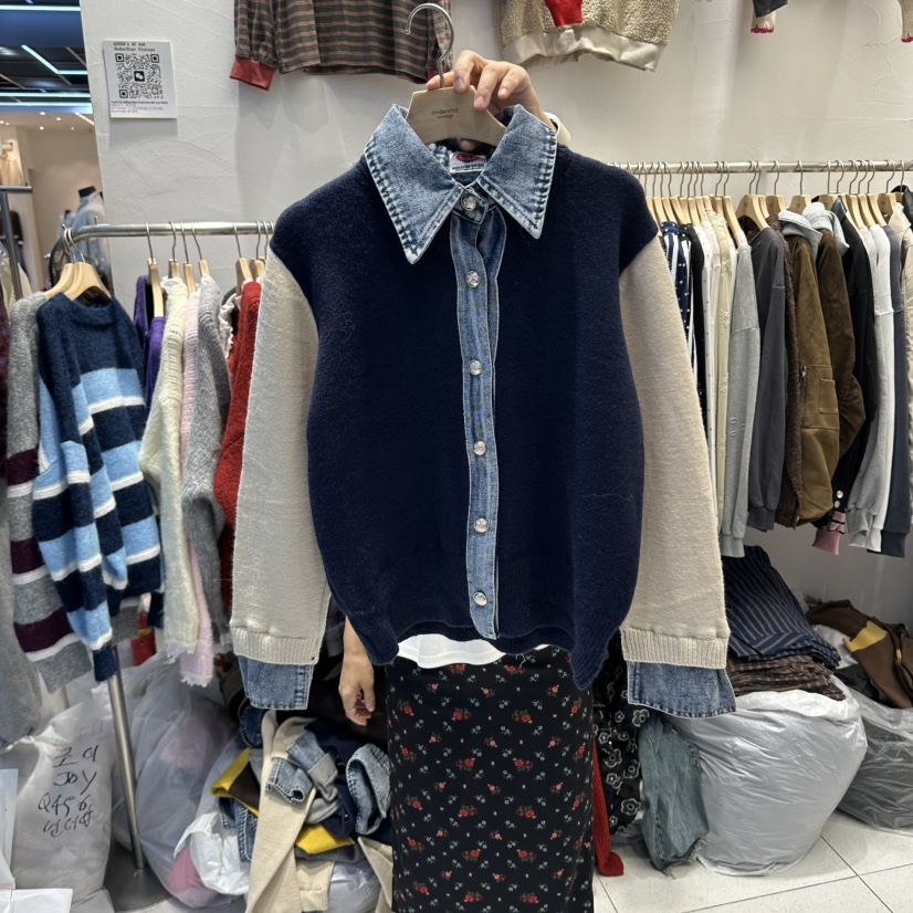 UNDERSTAR_VINTAGE東大門直郵女裝新品熱賣休閑夾克撞色開衫UNDERSTAR_VINTAGE夾克圖色1