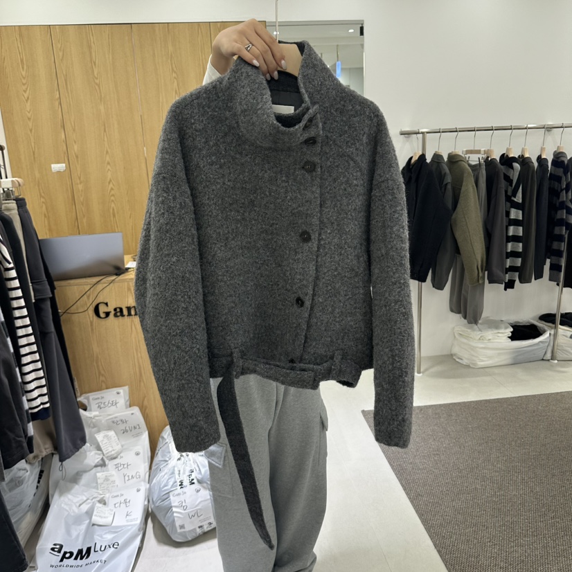 GAM JA韓國直郵女士新品熱賣人氣時尚夾克含腰帶系帶高領GAM JA夾克圖色1