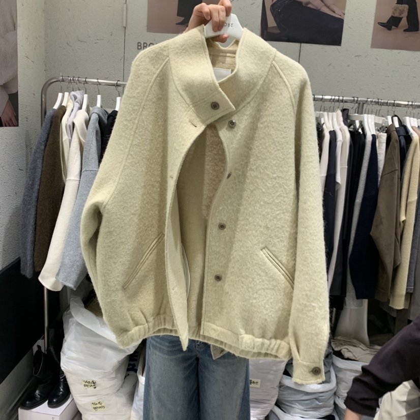BRONZE韓國代購女裝新款推薦真品時尚短款大衣手工制品羊駝BRONZE短款大衣圖色2黃