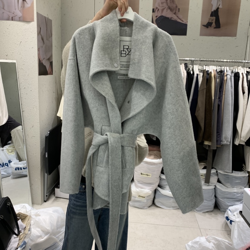 BRONZE韓國代購女士新款休閑人氣推薦短款大衣含腰帶手工BRONZE短款大衣圖色1