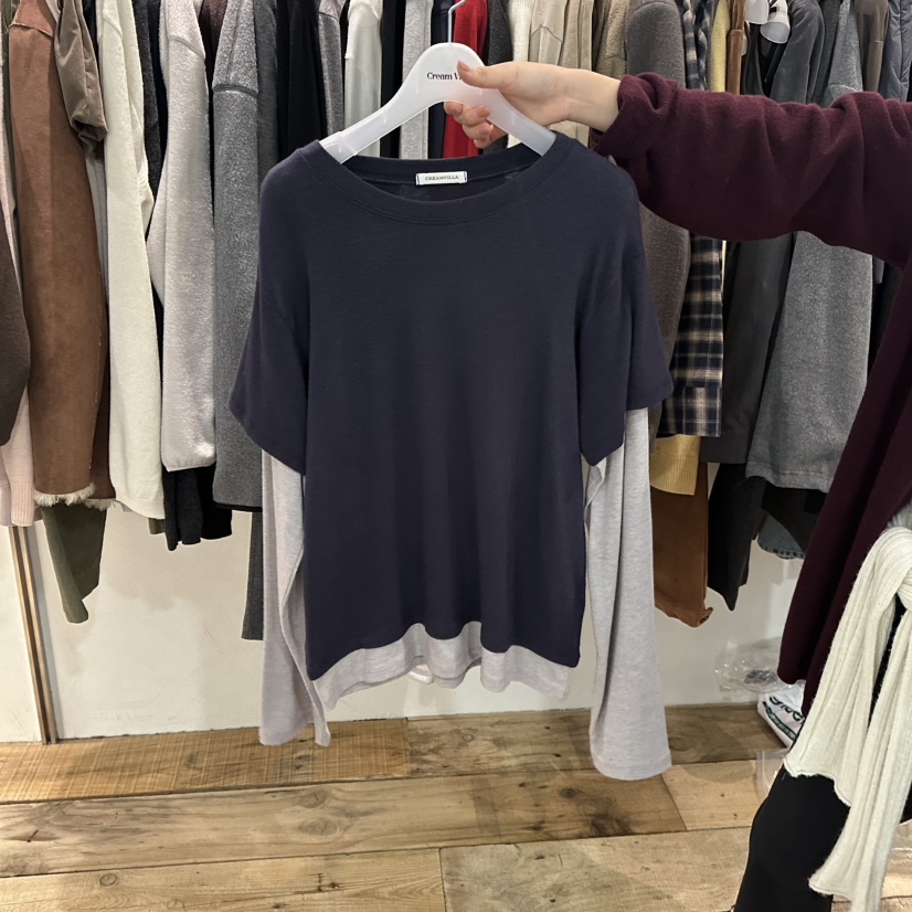 CREAM VILLA韓國代購女裝新品時尚長袖T恤假兩件CREAM VILLA長袖T恤圖色1