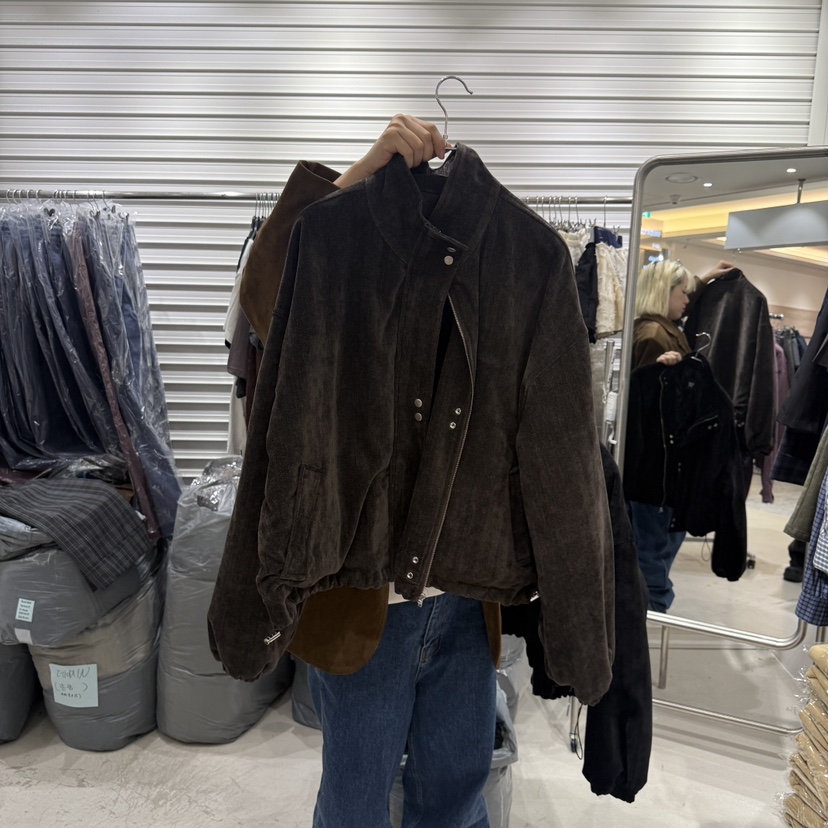 BRICKLANE韓國直郵女士新品真品時尚人氣夾克人字紋天鵝絨BRICKLANE夾克圖色1棕色
