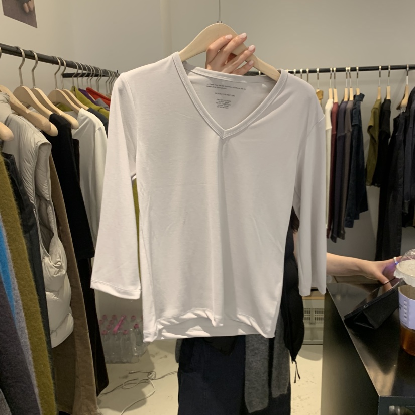 PLATE韓國代購女裝新品人氣推薦真品時尚休閑熱賣T恤V領ANOTHER PLATE MOOD WEART恤圖色1淺灰
