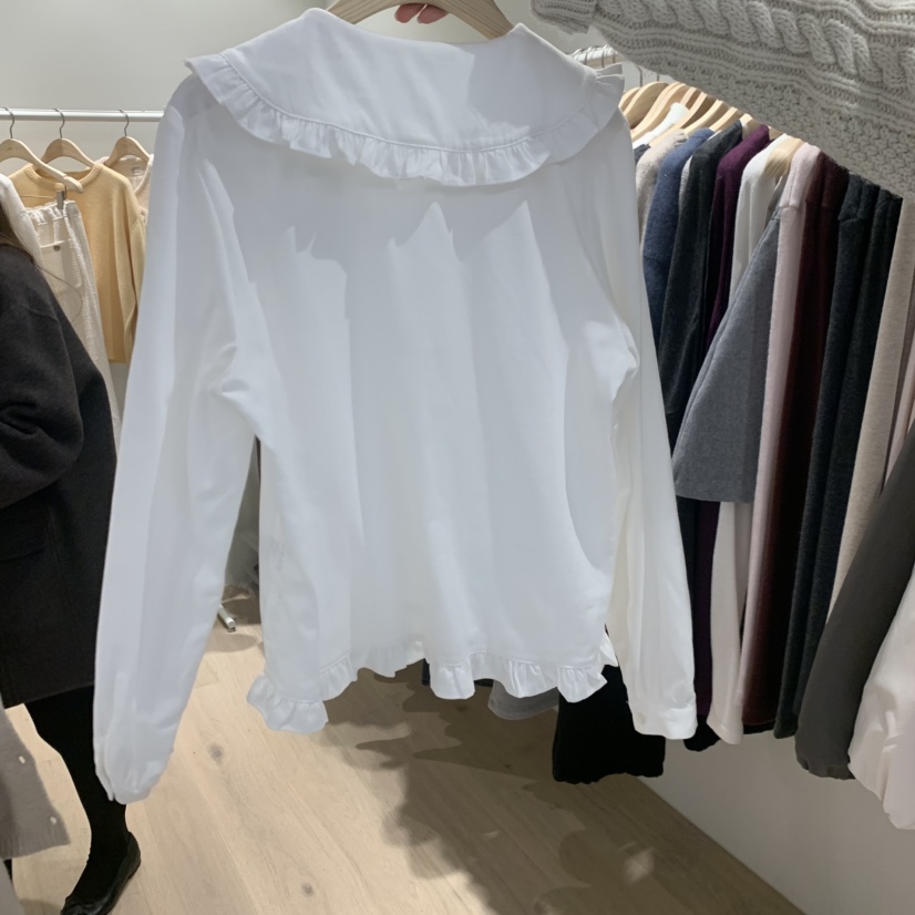 LIFFEY韓國代購女裝新款休閑推薦時尚真品襯衫蕾絲衫褶邊LIFFEY襯衫/蕾絲衫