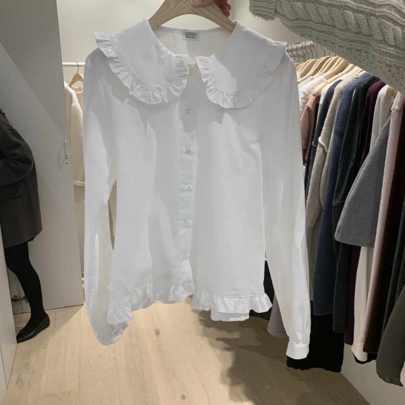 LIFFEY韓國代購女裝新款休閑推薦時尚真品襯衫蕾絲衫褶邊LIFFEY襯衫/蕾絲衫圖色1