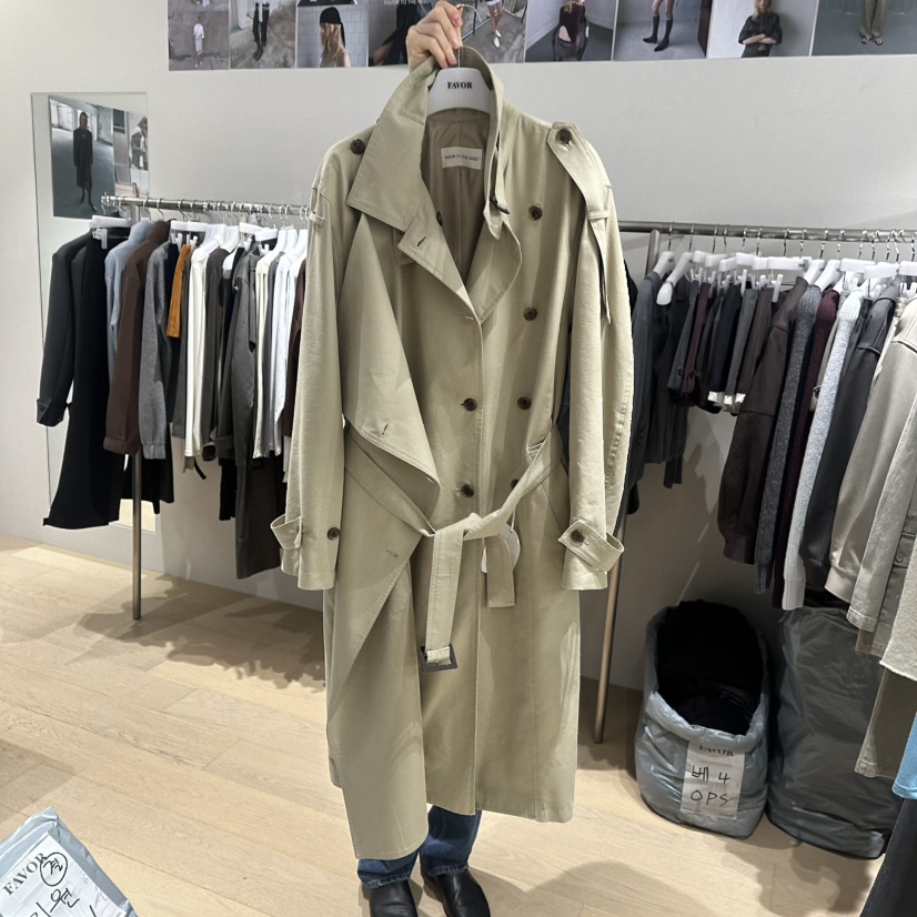 FAVOR-P韓國代購女裝新品人氣時尚熱賣休閑長款風衣含腰帶FAVOR-P長款風衣圖色1