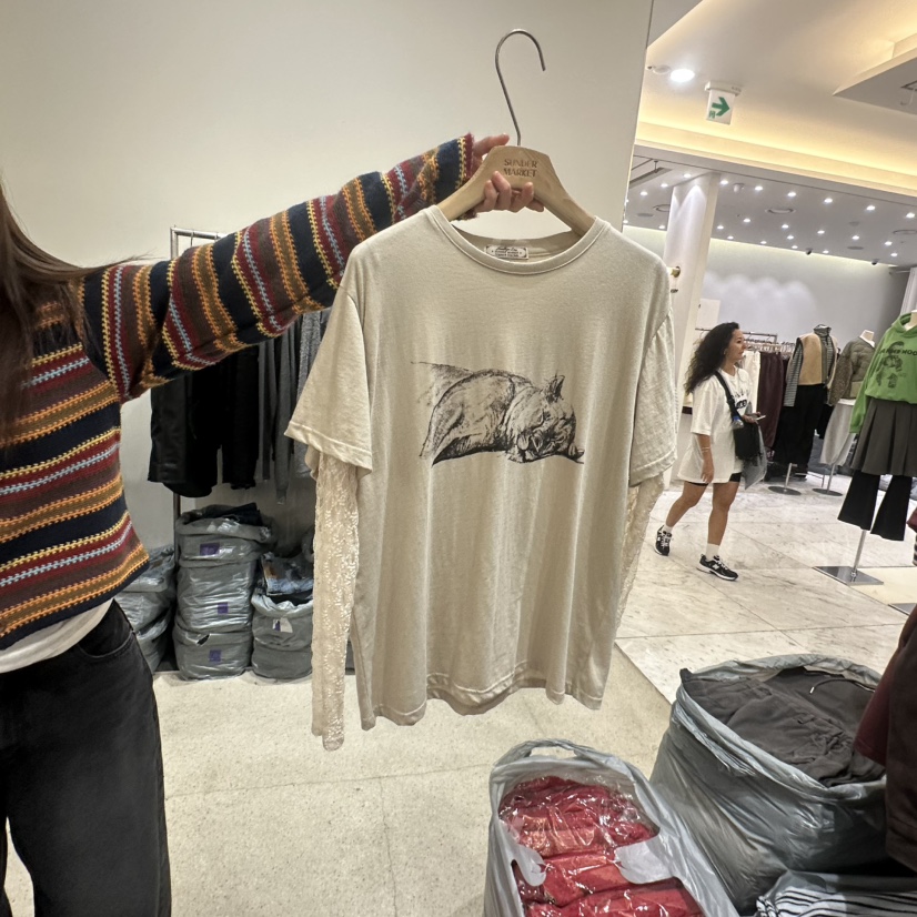 SUNDER MARKET韓國直郵女裝新款時尚熱賣真品長袖T恤假兩件SUNDER MARKET長袖T恤圖色2