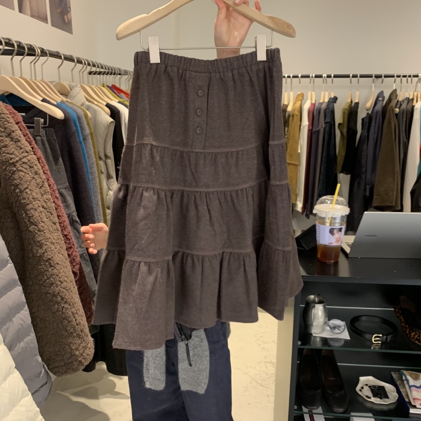 PLATE韓國代購女裝新品推薦熱賣職業人氣時尚半身裙中短裙ANOTHER PLATE MOOD WEAR半身裙/中短裙圖色1棕色