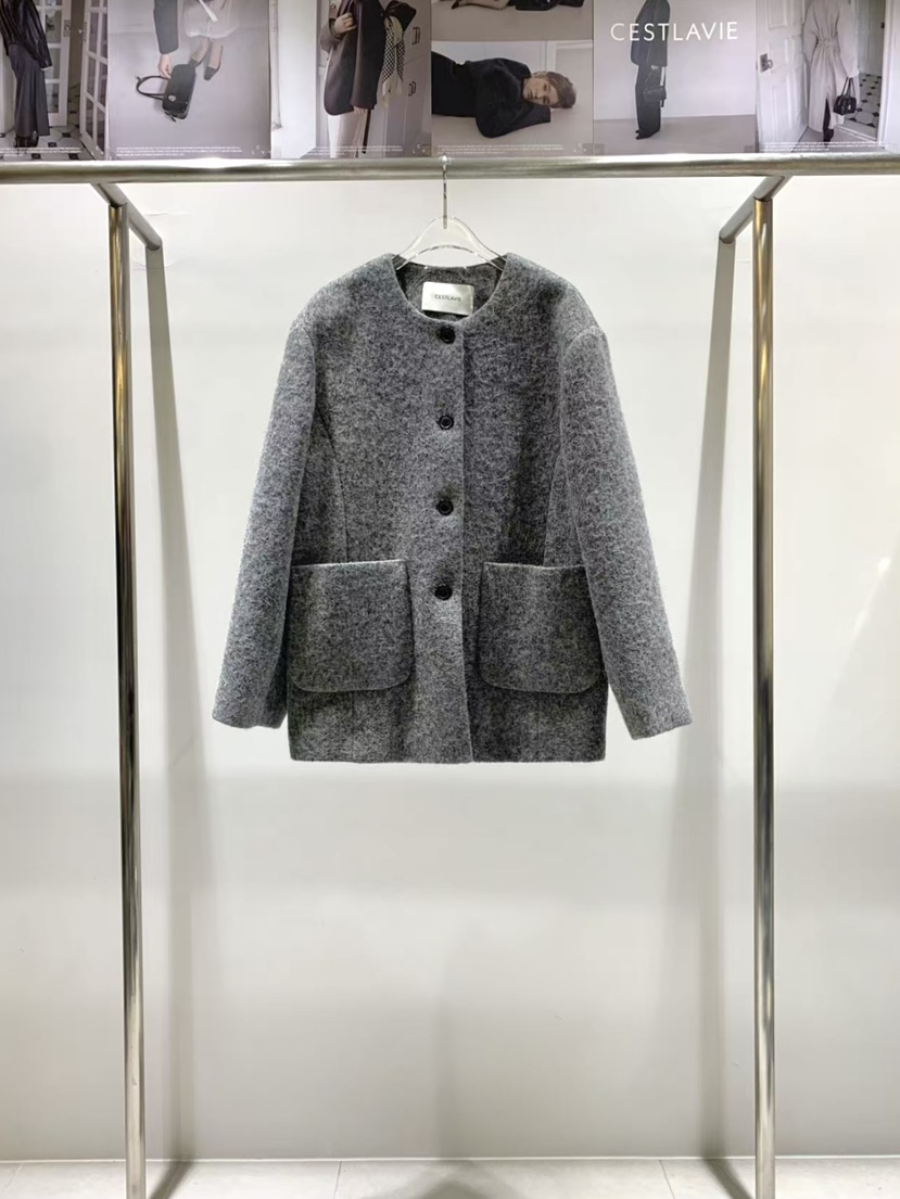 CESTLAVIE韓國直郵女裝新品時尚真品熱賣休閑短款大衣羊駝毛CESTLAVIE短款大衣圖色2