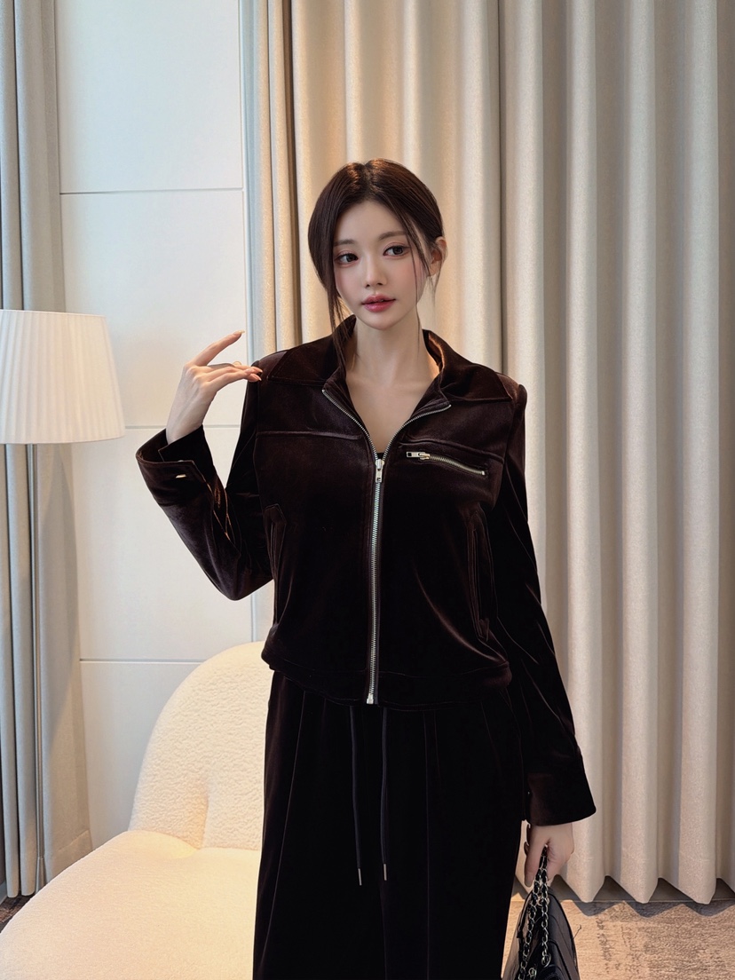 CLOTH韓國代購女士新品推薦時尚人氣休閑真品夾克天鵝絨拉鏈CLOTH夾克