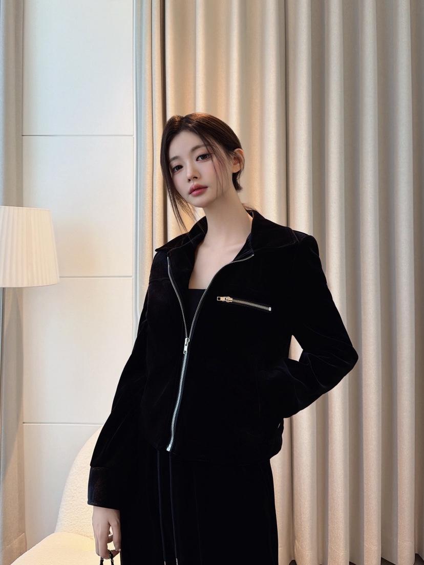 CLOTH韓國代購女士新品推薦時尚人氣休閑真品夾克天鵝絨拉鏈CLOTH夾克