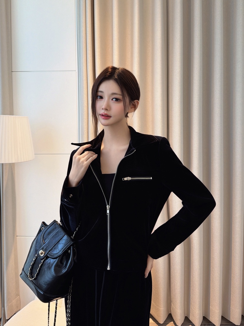 CLOTH韓國代購女士新品推薦時尚人氣休閑真品夾克天鵝絨拉鏈CLOTH夾克