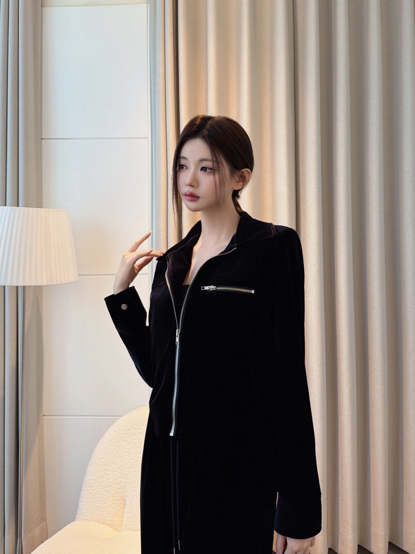 CLOTH韓國代購女士新品推薦時尚人氣休閑真品夾克天鵝絨拉鏈CLOTH夾克