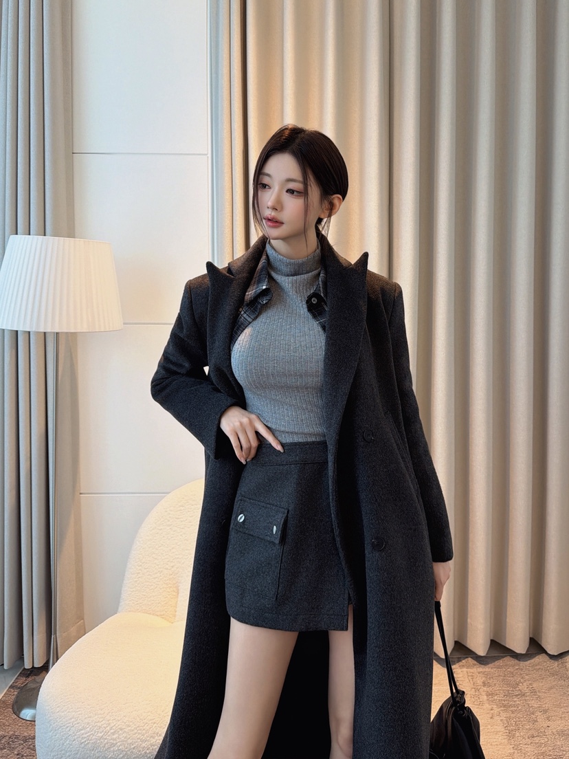 CLOTH東大門實拍女裝新品熱賣人氣真品推薦中長款大衣雙層CLOTH中長款大衣