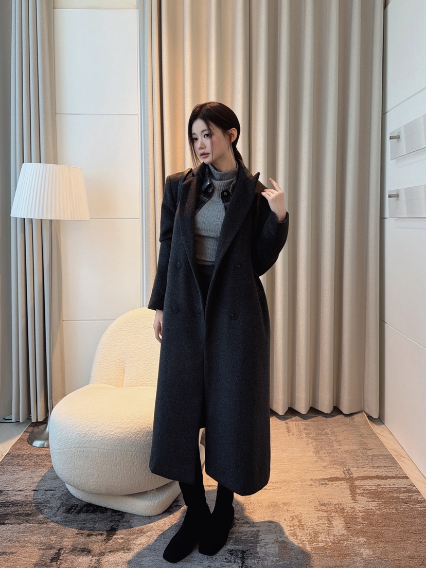 CLOTH東大門實拍女裝新品熱賣人氣真品推薦中長款大衣雙層CLOTH中長款大衣圖色2墨色