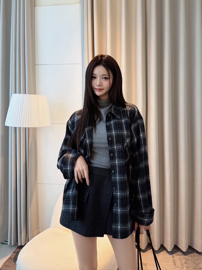 CLOTH韓國代購女士新品人氣推薦時尚熱賣真品襯衫蕾絲衫格紋CLOTH襯衫/蕾絲衫圖色2黑色