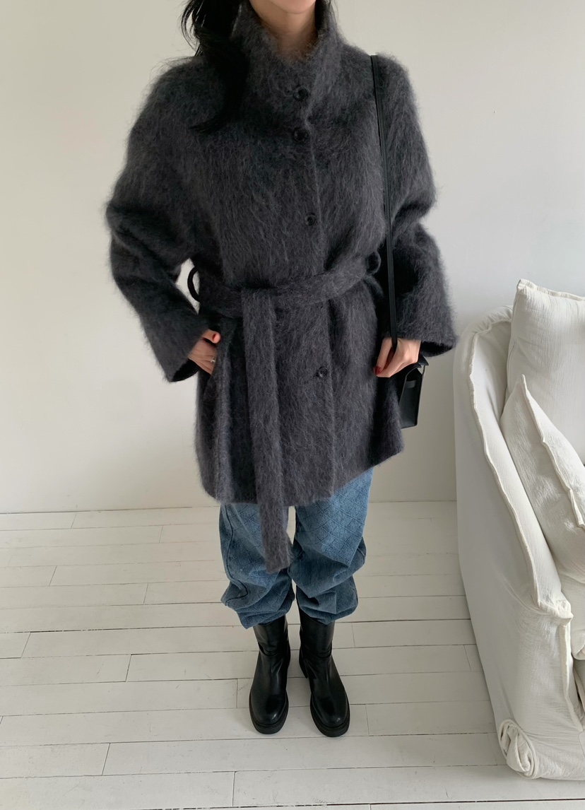 MARKE-P東大門實拍女士新品推薦時尚中長款大衣含腰帶羊絨MARKE-P中長款大衣