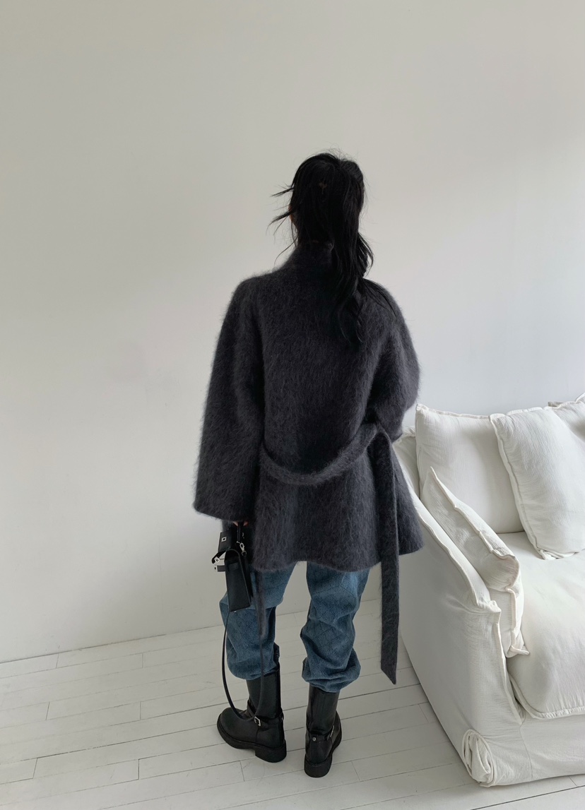 MARKE-P東大門實拍女士新品推薦時尚中長款大衣含腰帶羊絨MARKE-P中長款大衣