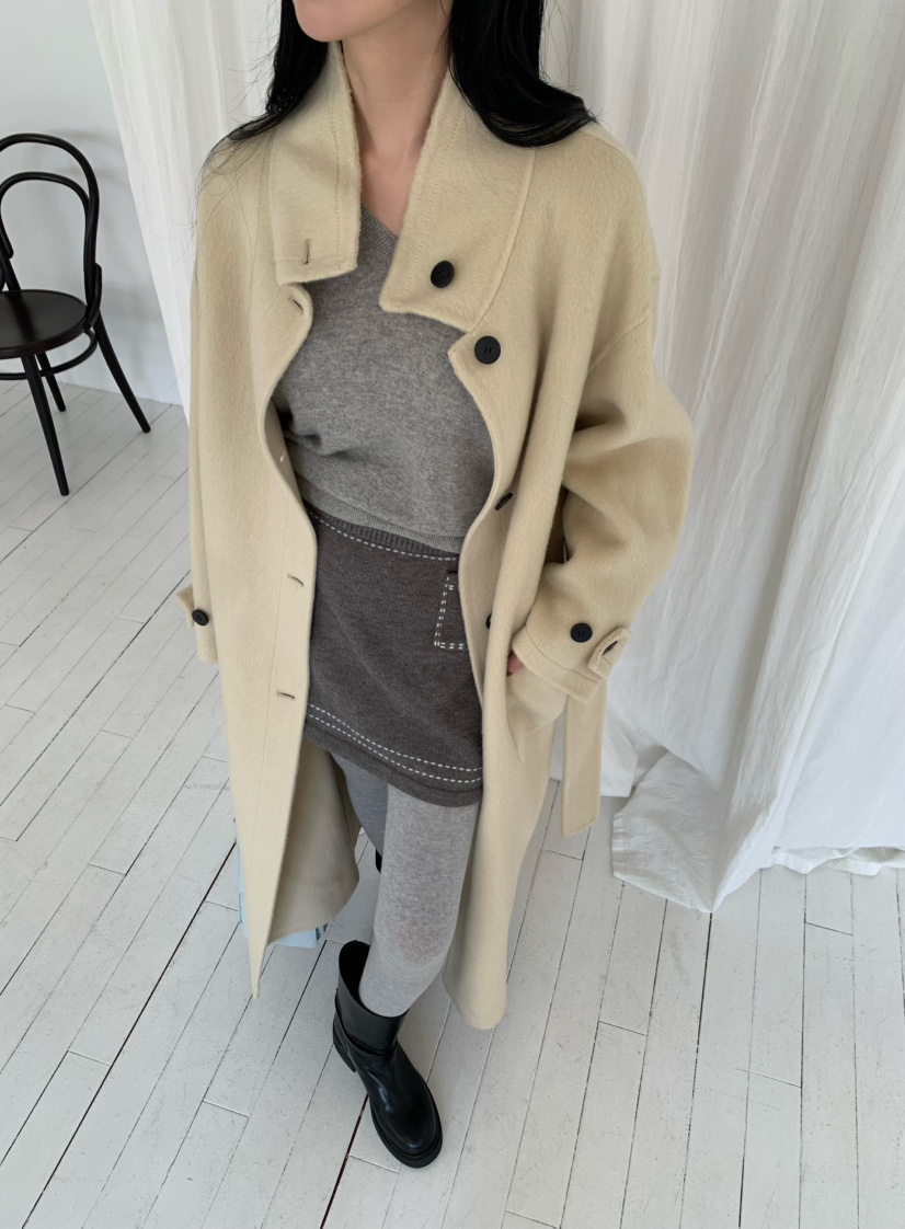 MARKE-P東大門直郵女士新品時尚熱賣中長款大衣含腰帶手工MARKE-P中長款大衣