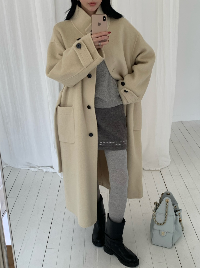 MARKE-P東大門直郵女士新品時尚熱賣中長款大衣含腰帶手工MARKE-P中長款大衣
