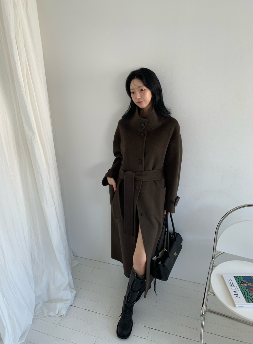 MARKE-P東大門直郵女士新品時尚熱賣中長款大衣含腰帶手工MARKE-P中長款大衣