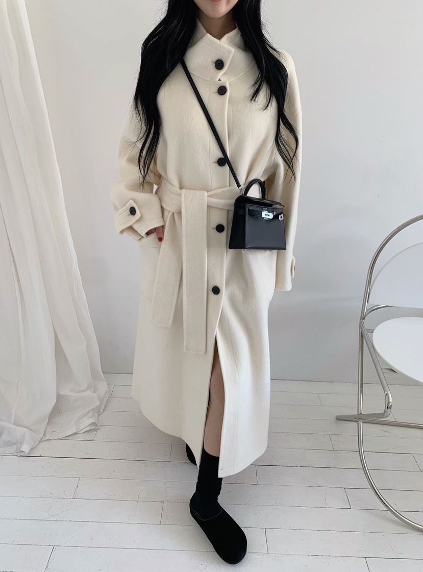 MARKE-P東大門直郵女士新品時尚熱賣中長款大衣含腰帶手工MARKE-P中長款大衣圖色1