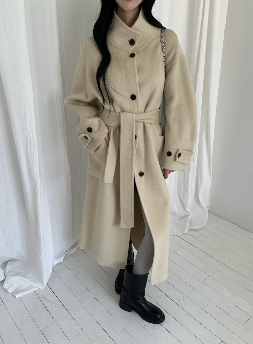 MARKE-P東大門直郵女士新品時尚熱賣中長款大衣含腰帶手工MARKE-P中長款大衣圖色2