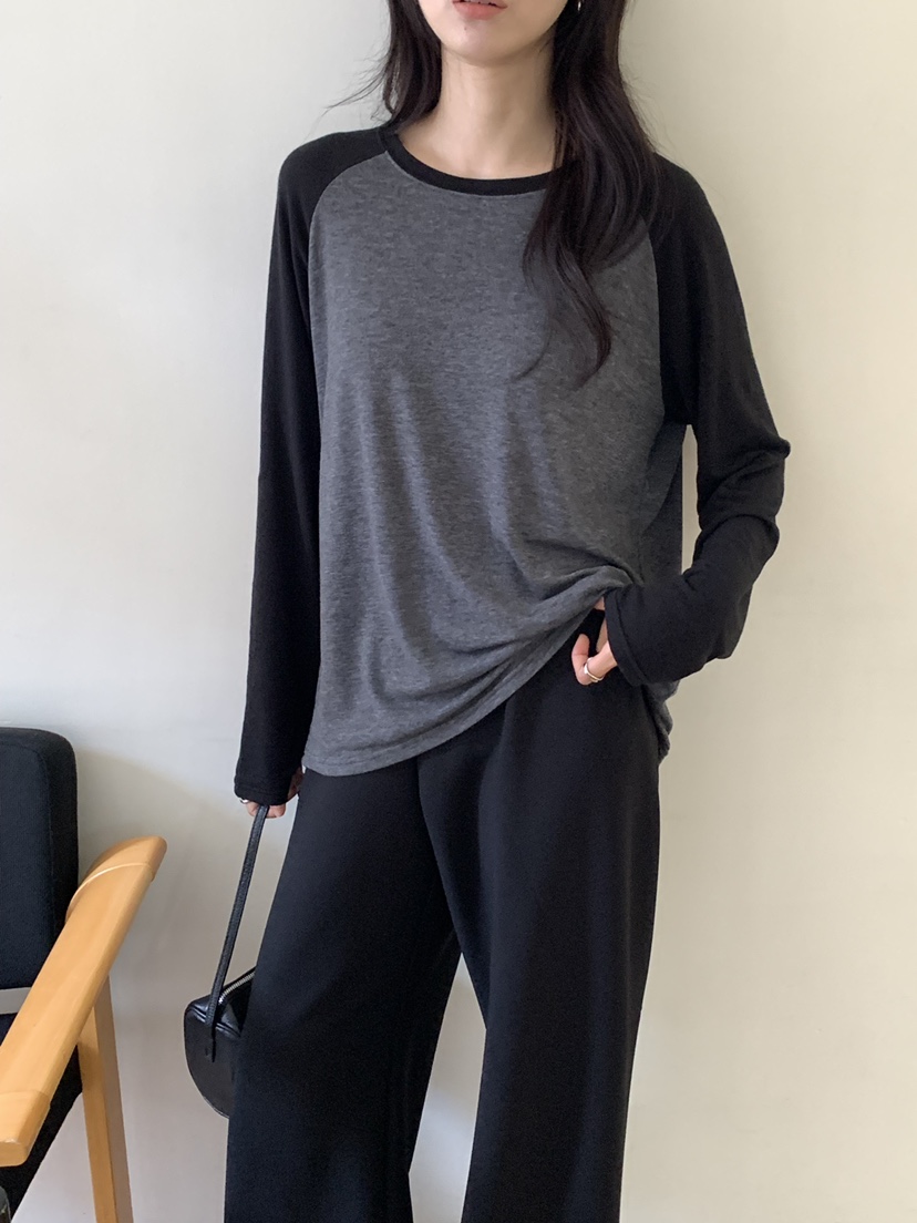 NOTICE東大門代購女士新品推薦休閑時尚長袖T恤插肩袖撞色NOTICE長袖T恤