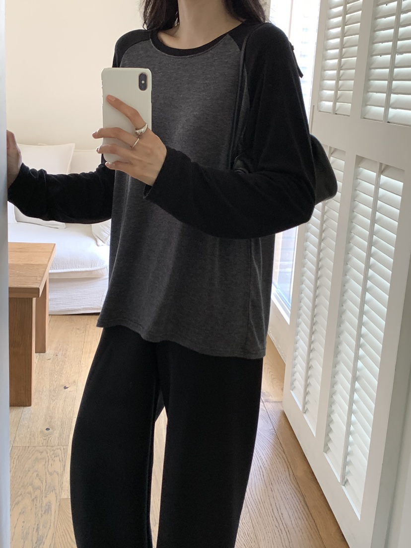 NOTICE東大門代購女士新品推薦休閑時尚長袖T恤插肩袖撞色NOTICE長袖T恤