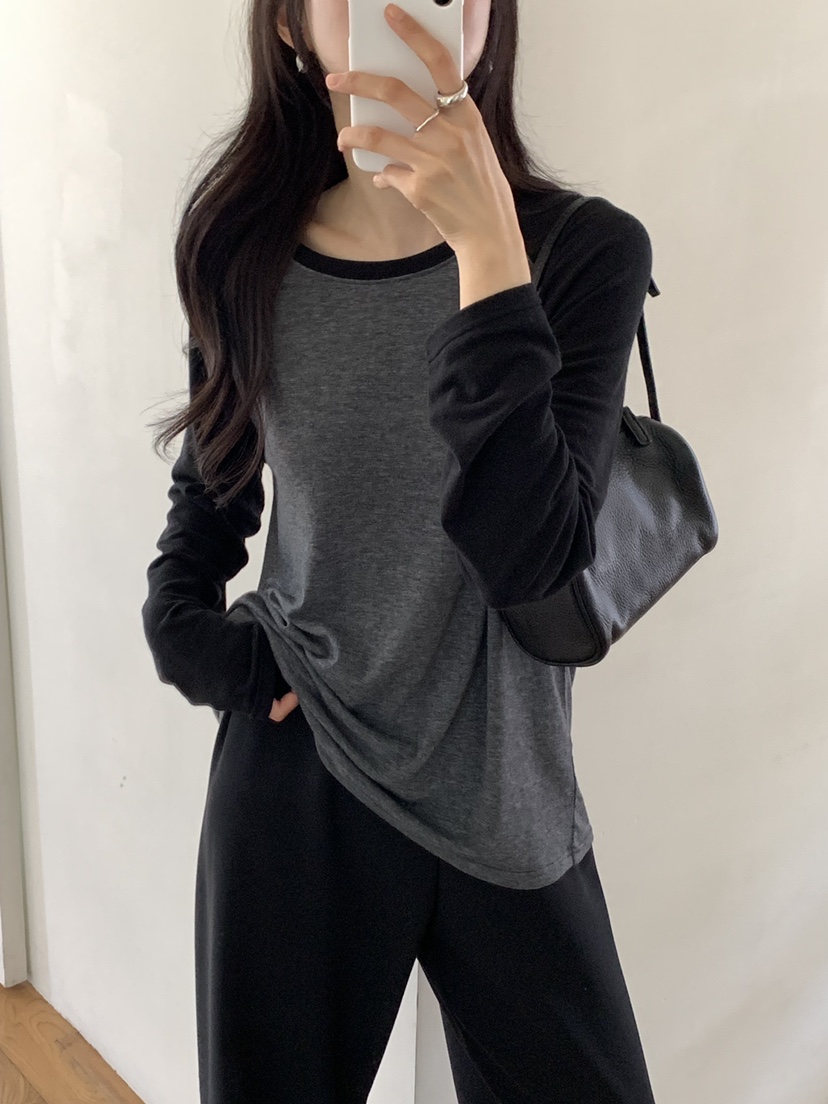 NOTICE東大門代購女士新品推薦休閑時尚長袖T恤插肩袖撞色NOTICE長袖T恤