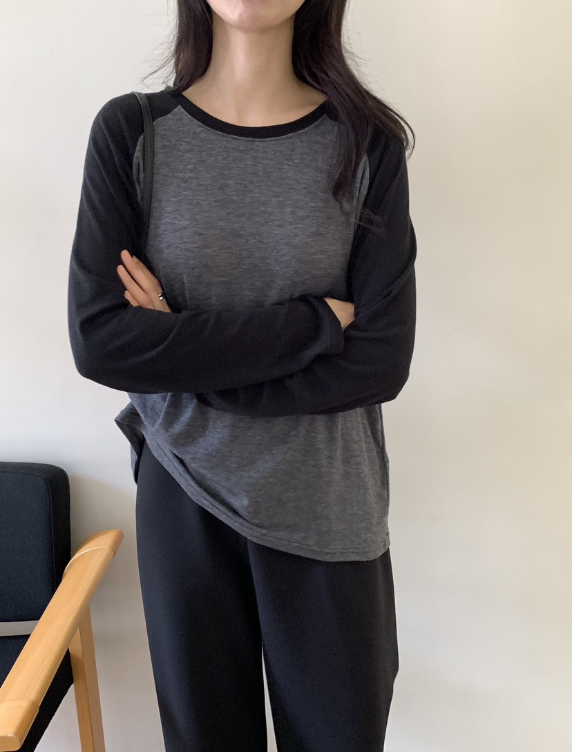 NOTICE東大門代購女士新品推薦休閑時尚長袖T恤插肩袖撞色NOTICE長袖T恤