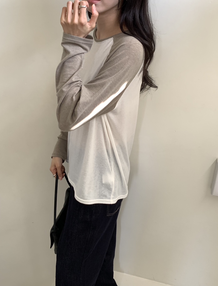 NOTICE東大門代購女士新品推薦休閑時尚長袖T恤插肩袖撞色NOTICE長袖T恤