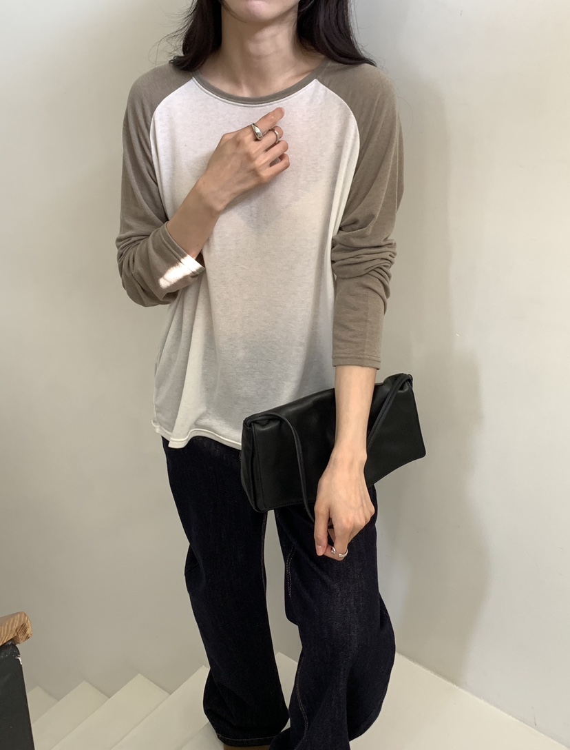 NOTICE東大門代購女士新品推薦休閑時尚長袖T恤插肩袖撞色NOTICE長袖T恤