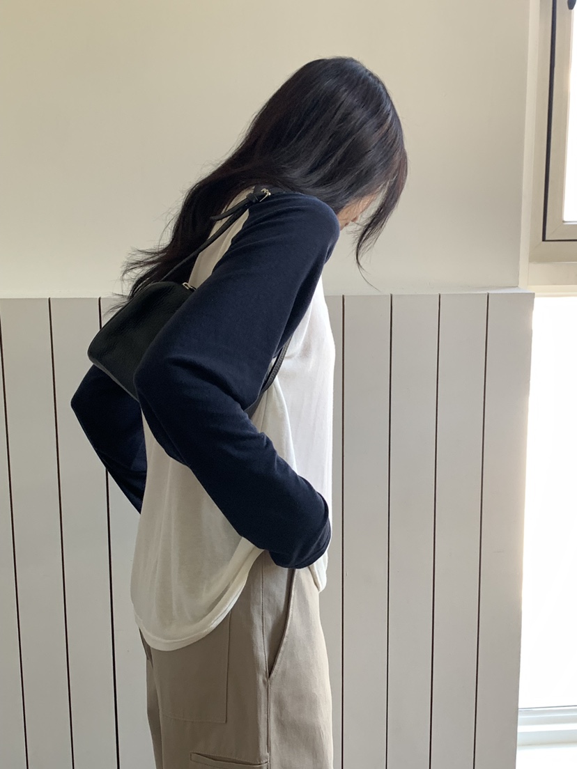 NOTICE東大門代購女士新品推薦休閑時尚長袖T恤插肩袖撞色NOTICE長袖T恤